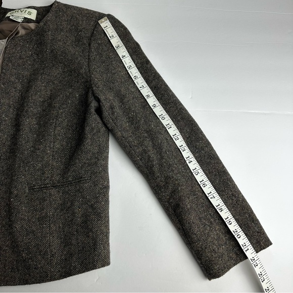 Orvis Tweed Short Blazer 100% Wool Women's 6 Open Lined Shoulder Pads Brown NEW - Picture 5 of 8